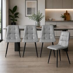 Comfortable Grey PU Leather Dining Chairs Set of 4