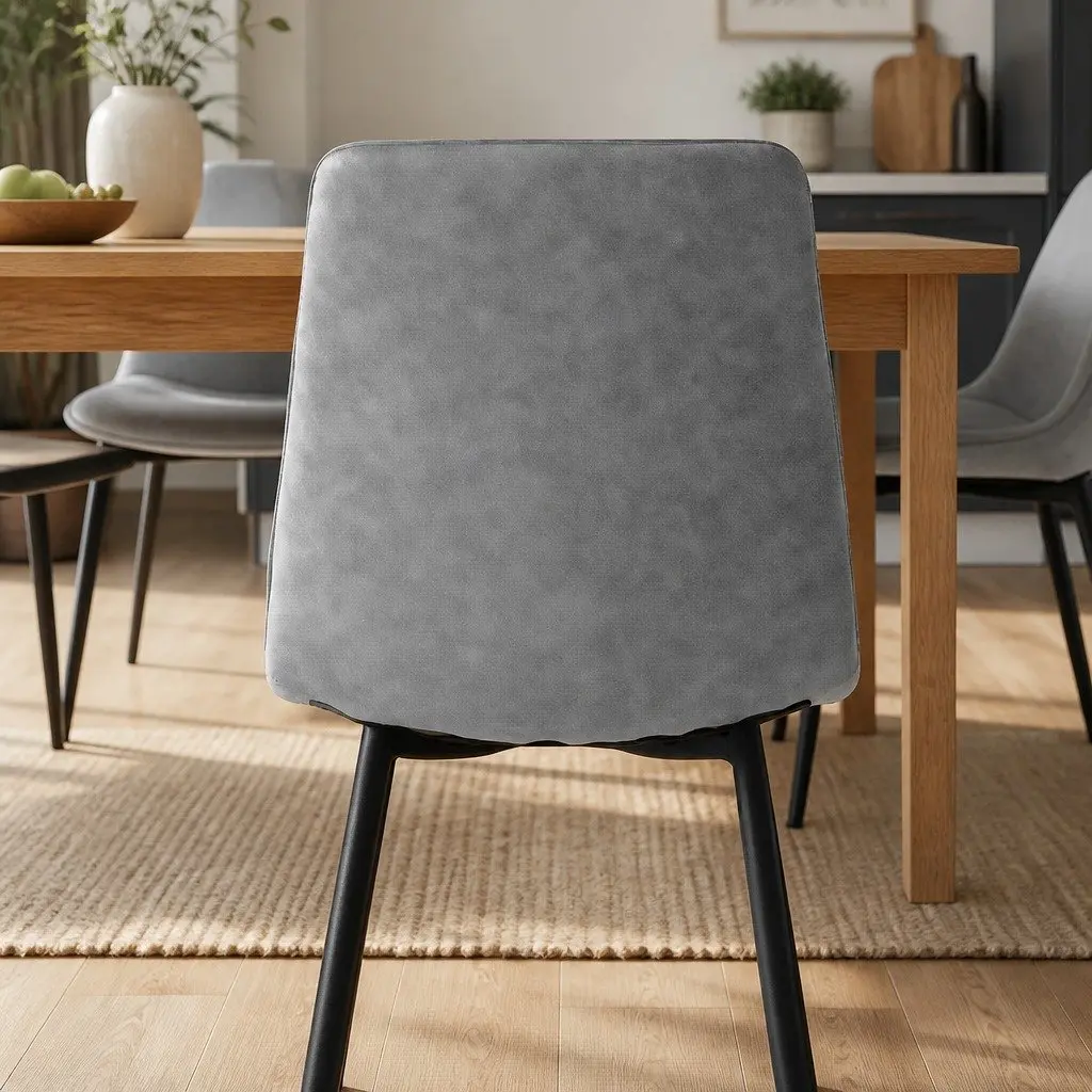 Set of 4 High Back Grey PU Leather Dining Chairs Foam Cushioned Kitchen Seating