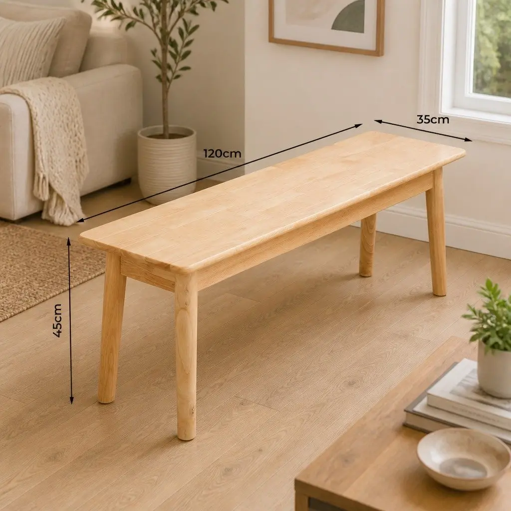 Dining Bench Seat 120cm Wooden Frame Natural Rubberwood
