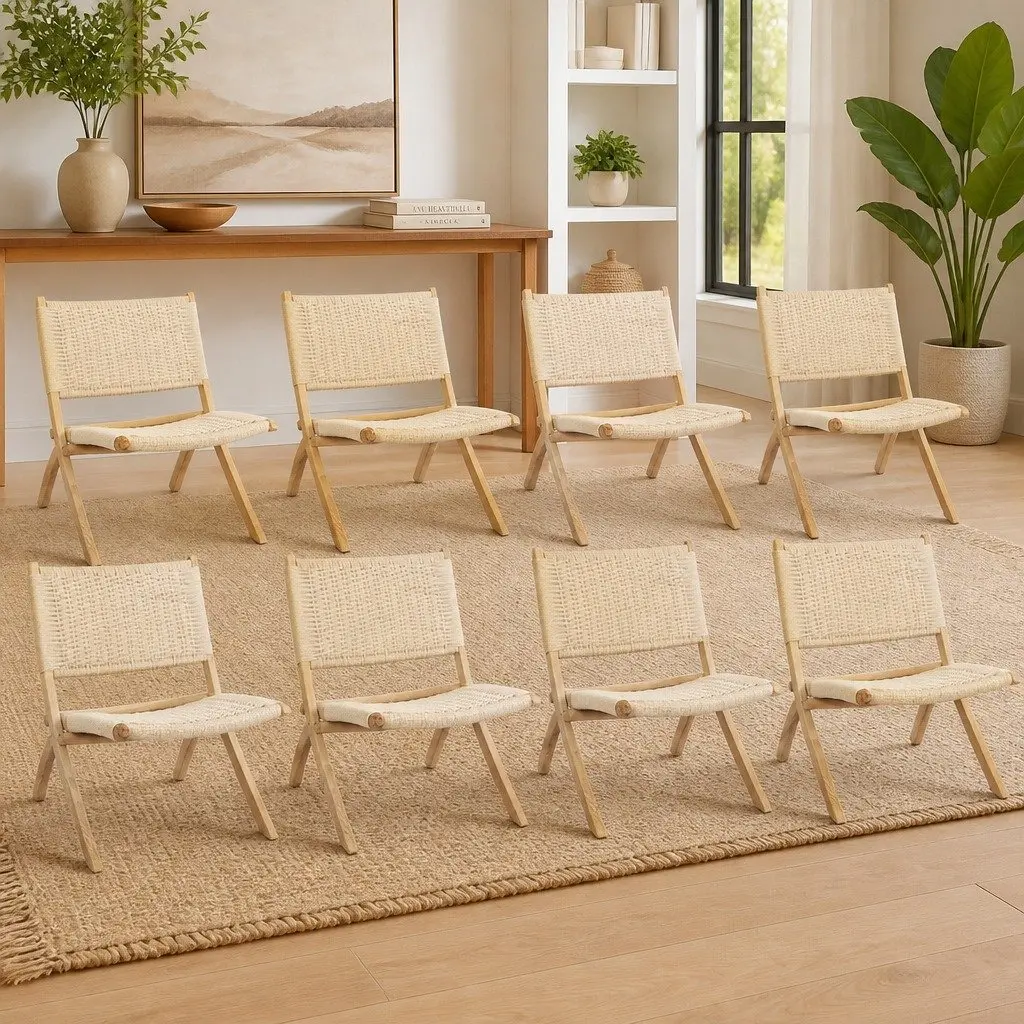 Folding Accent Chair 8 Piece Wooden Recliner for Home Dining Garden Patio