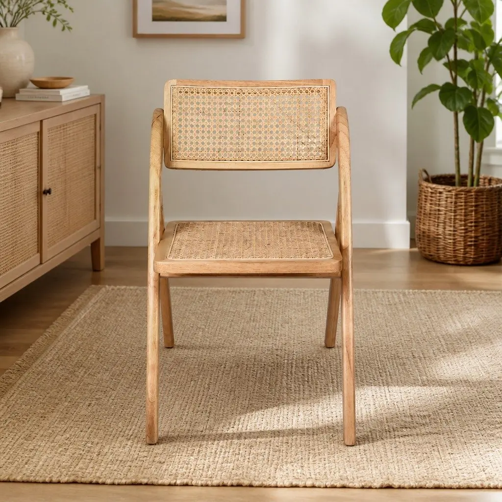 Foldable Dining Chairs 8 Piece Rattan Accent Seating Natural