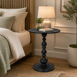 Round Side Table Vintage Black Metal Bedside End Table Indoor Outdoor