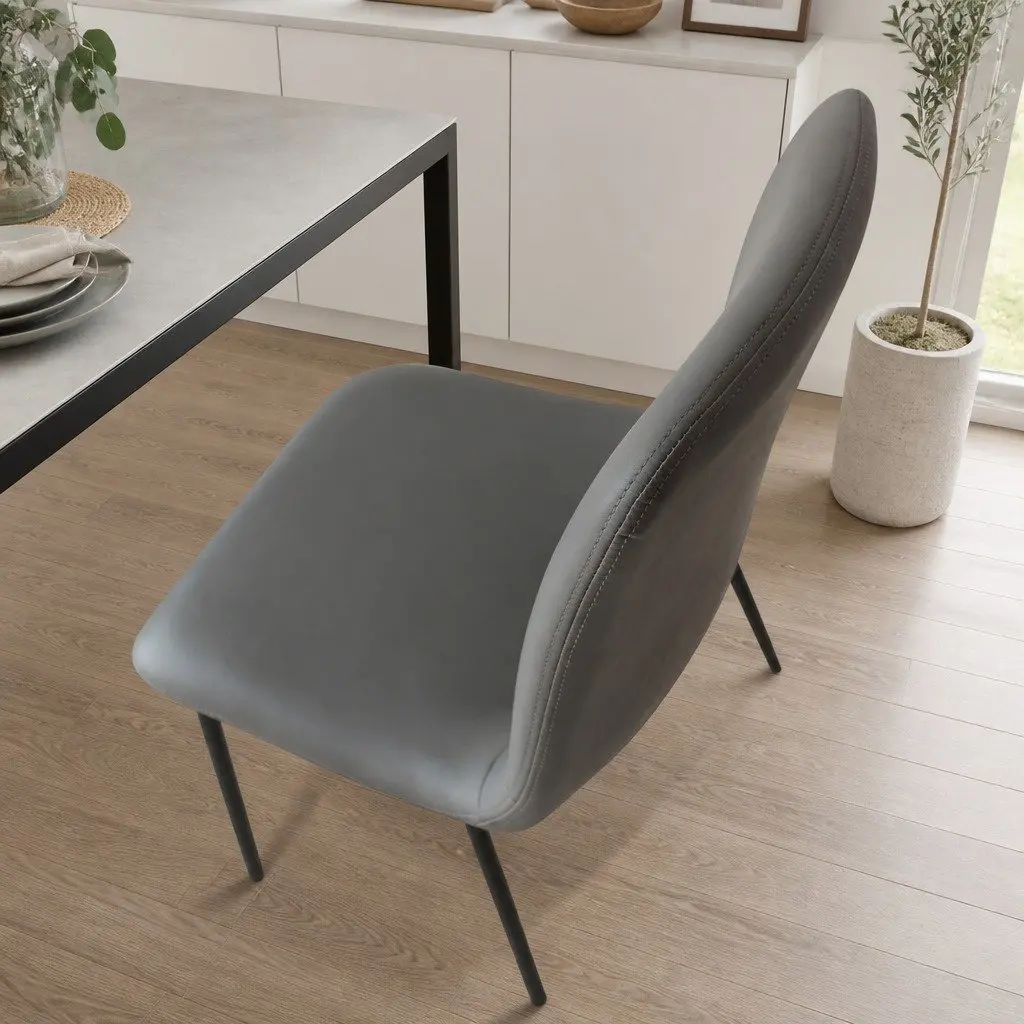 Stackable Dining Chairs Set of 8 Dark Grey Ergonomic Backrest High-Density Foam Cushioning Steel Frame