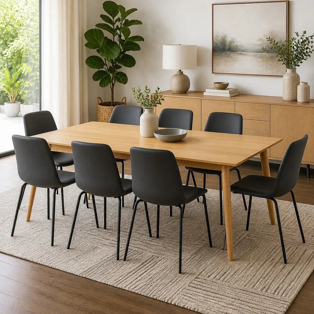 Stackable Dining Chairs Set of 8 Dark Grey Ergonomic Backrest High-Density Foam Cushioning Steel Frame