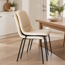 Stackable Dining Chairs Kitchen Seat PU Leather Steel Frame Beige Set of 4