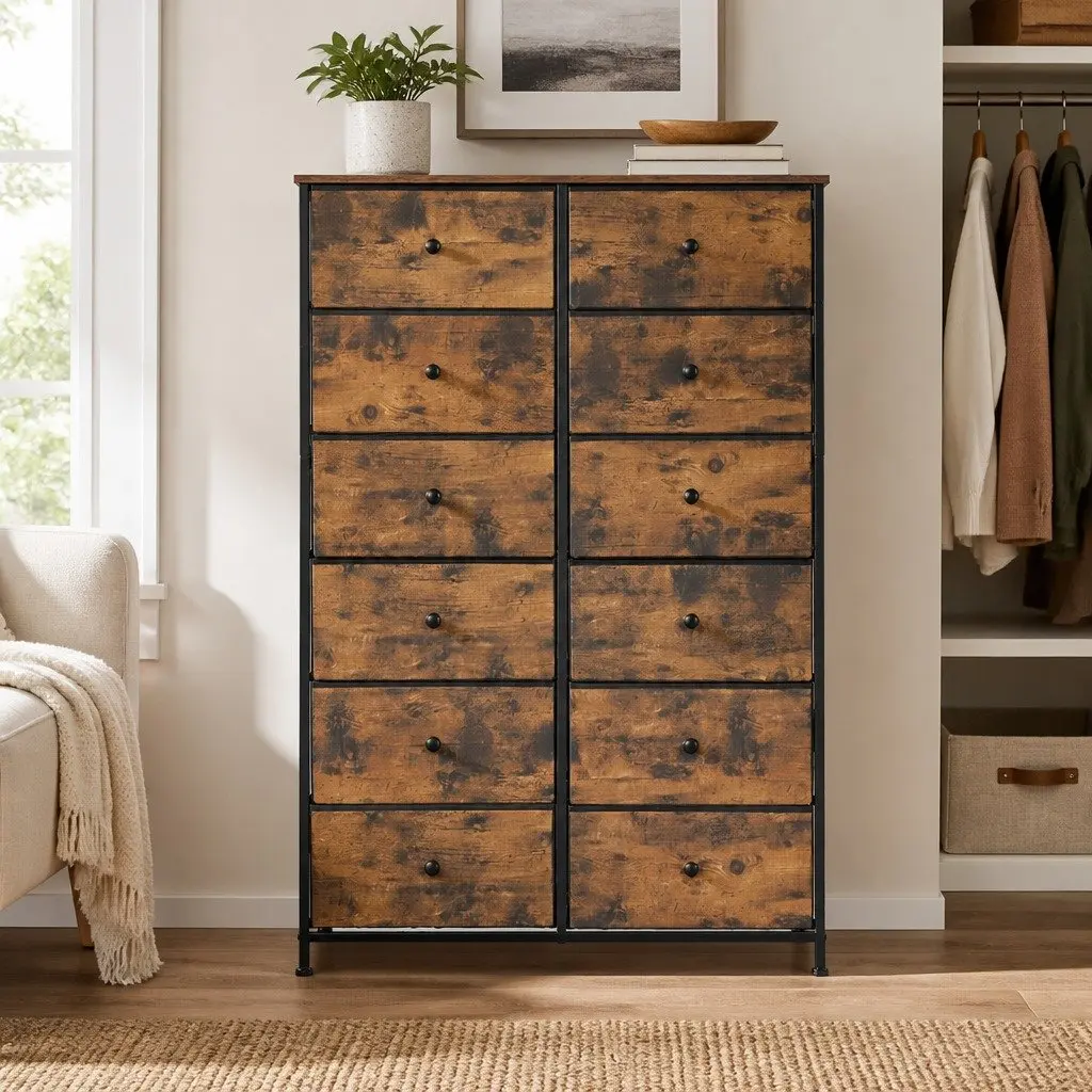 Storage Cabinet Tower Chest 12 Drawers Tallboy Dresser Bedroom Organiser Unit
