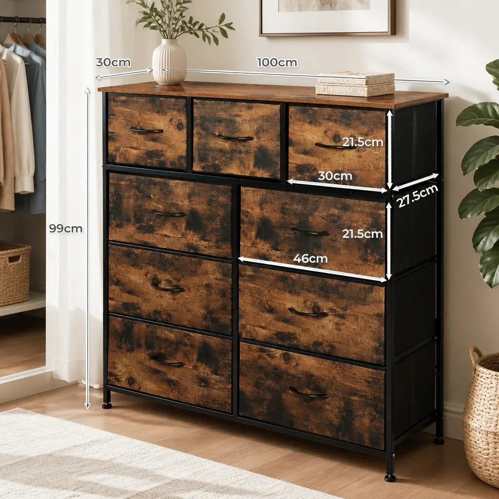 Storage Cabinet Tower Chest Drawers Organiser Brown Bedroom Living Room