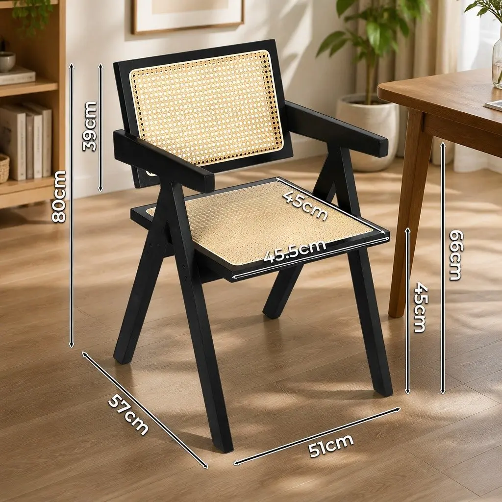 Wicker Armchair Dining Chair Black Rattan Backrest Double-layer Elastic Cushion
