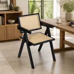 Comfort-Enhancing Rattan Dining Chair with Armrest