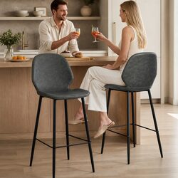 Bar Stools Counter Height Grey Seat Kitchen Island Dining Chair Set 2