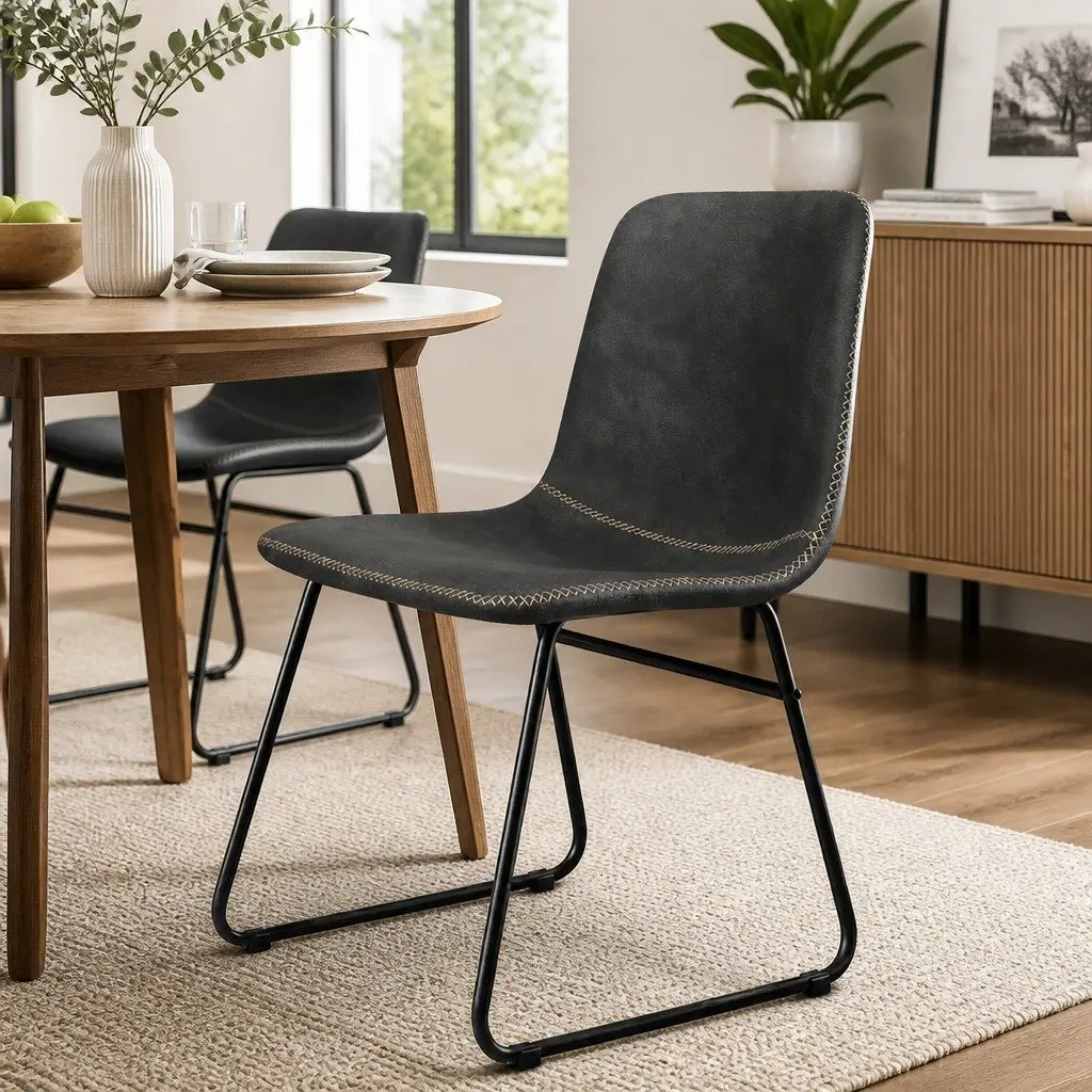 Dining Chairs Set of 6 Retro Kitchen Seat Faux Leather Moulded Ergonomic