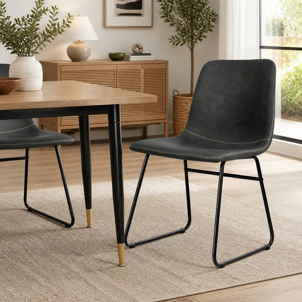 Dining Chairs Set of 6 Retro Kitchen Seat Faux Leather Moulded Ergonomic