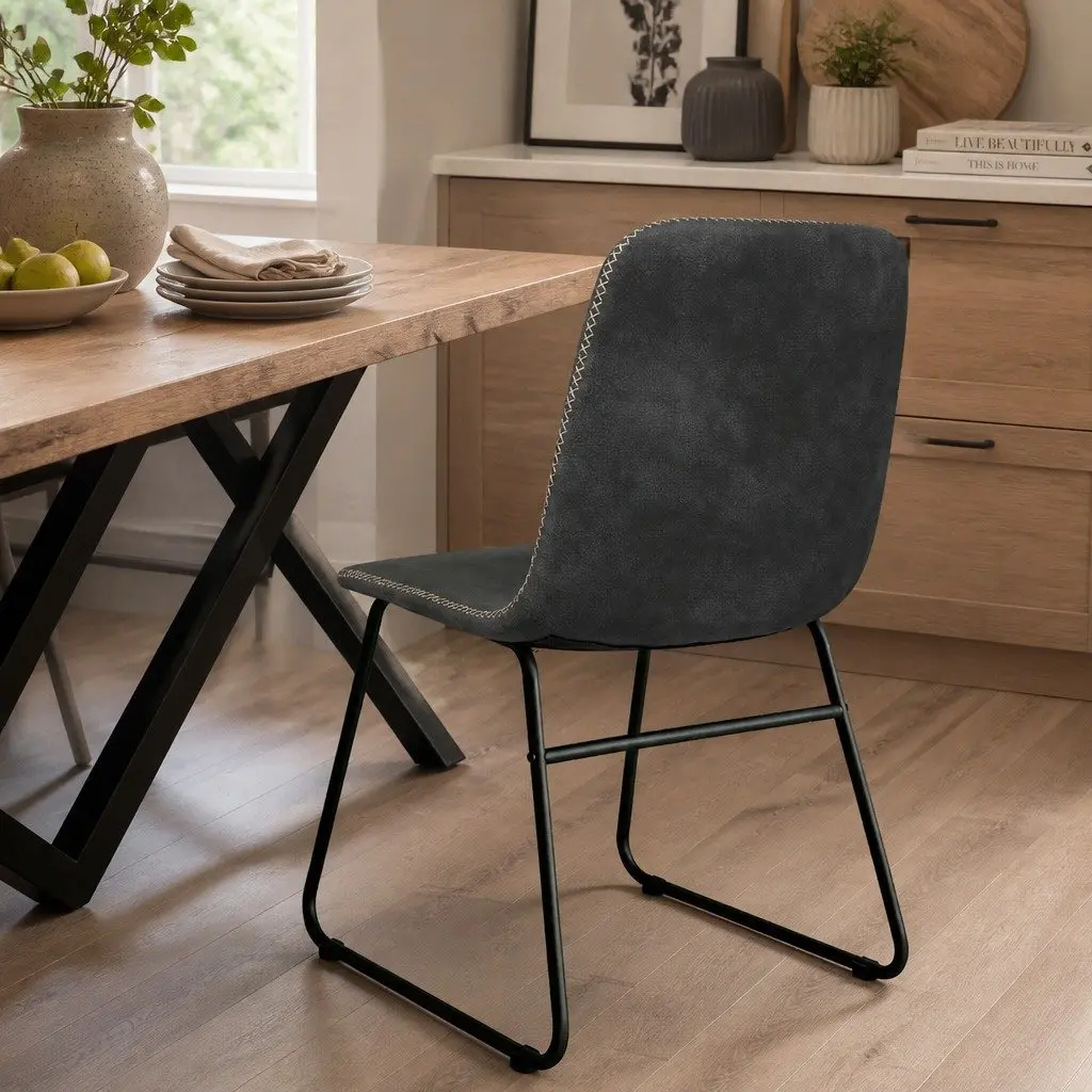 Set of 8 Retro Dining Chairs Faux Leather Upholstered Moulded Seat Black