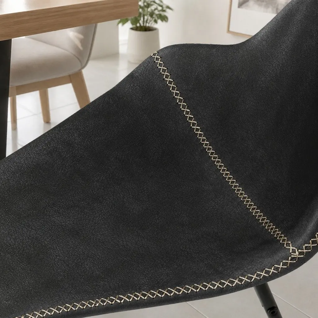 Set of 8 Retro Dining Chairs Faux Leather Upholstered Moulded Seat Black