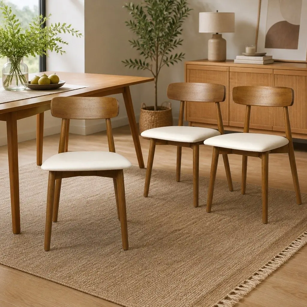 Dining Chairs Set of 4 Rubberwood PU Leather Ergonomic Curved Backrest