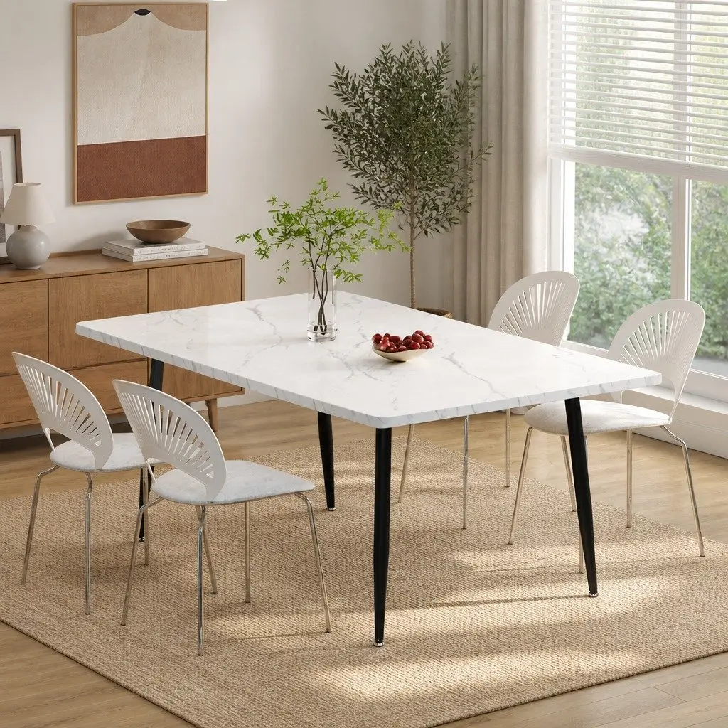Dining Table 150cm White MDF Top Steel Frame Suitable for 4 to 6 Seat Home Office Use