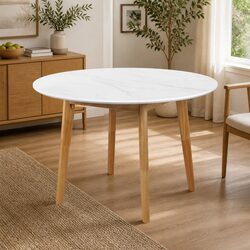 Round Dining Table 120cm White Rubberwood Base Home Kitchen Furniture Easy