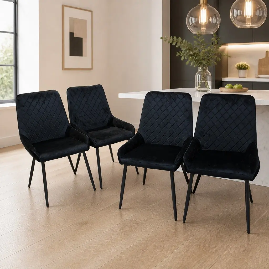 Dining Chairs 4 Piece Padded Velvet Seat Steel Frame High Density Foam Comfort