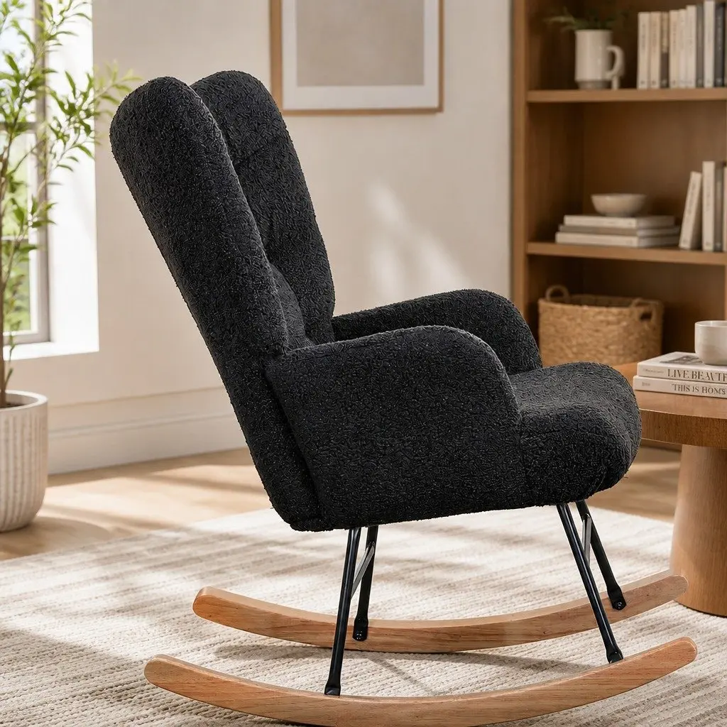 Rocking Chair Ergonomic Sherpa Fleece Relaxation Lounge Seat Home Furniture