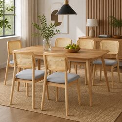 Dining Chair Rattan Armless Wood Natural Set of 6 Kitchen Furniture Seat