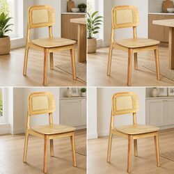 Natural Rattan Cane Dining Chairs - Set of 4 for Your Home