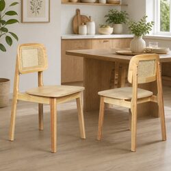 Natural Wood Frame Dining Chairs - Set of 2