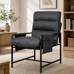 Stylish Dark Grey Linen Lounge Chair with Storage Solutions