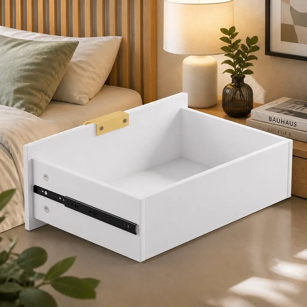 Bedside Table 2 Drawers White Metal Legs Storage Organiser
