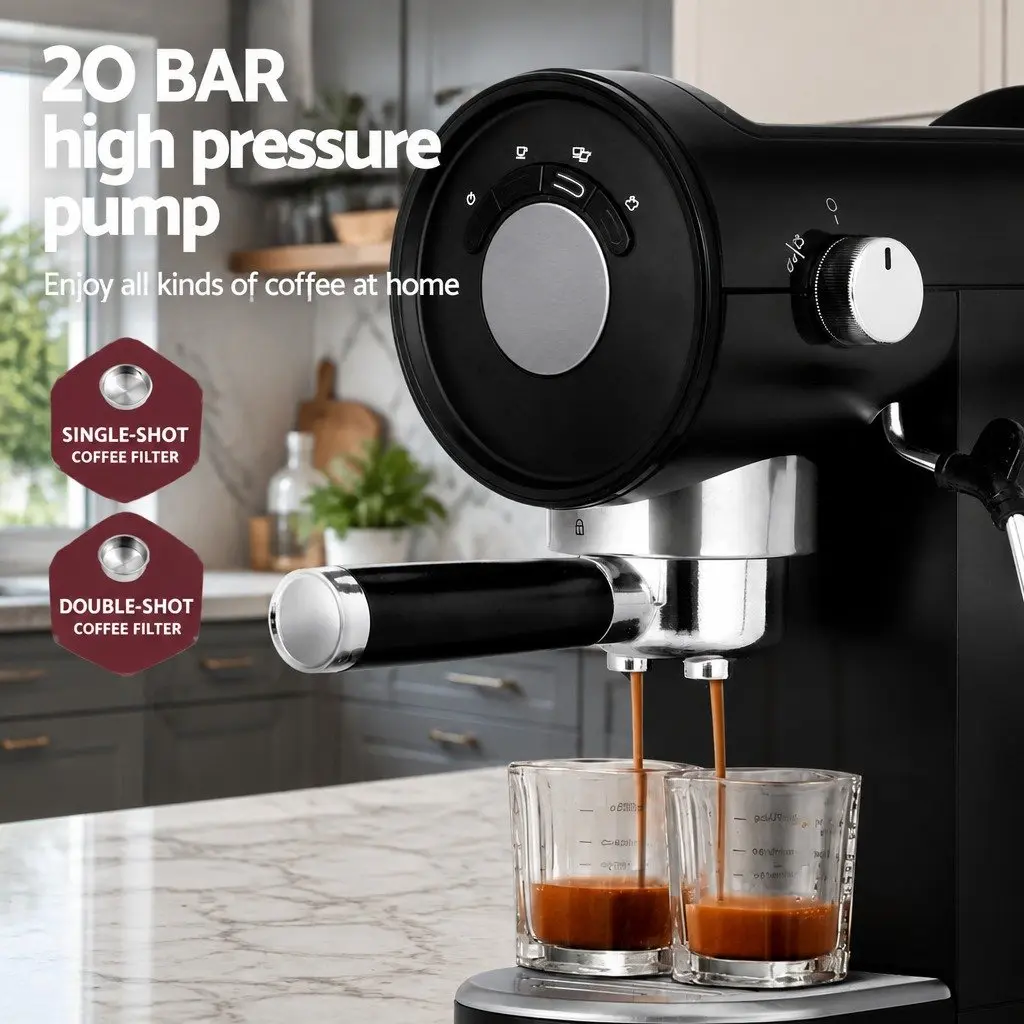 Espresso Coffee Machine 20 Bar with Milk Frother and Mug Warmer Black