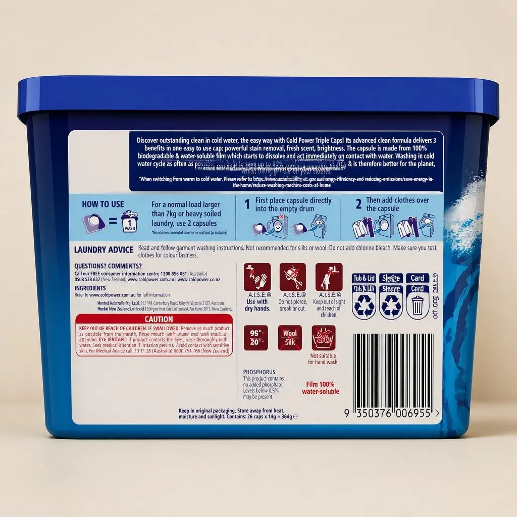 Laundry Detergent Pods 52 Washes Triple Action Formula Quick Dissolving Biodegradable Film