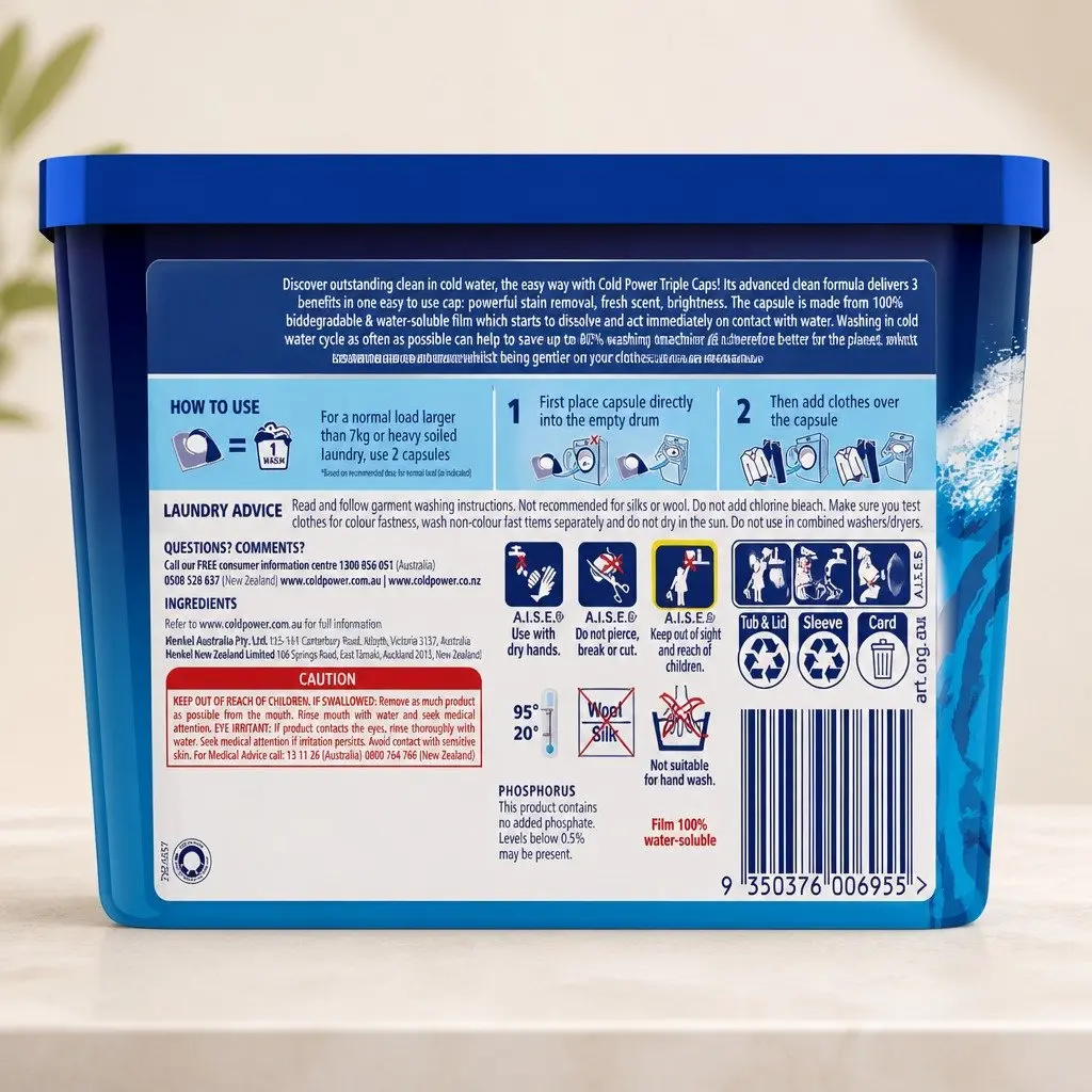 Laundry Detergent Capsules 104 Pack Odour Fighter Quick Dissolving Pre-measured Pods