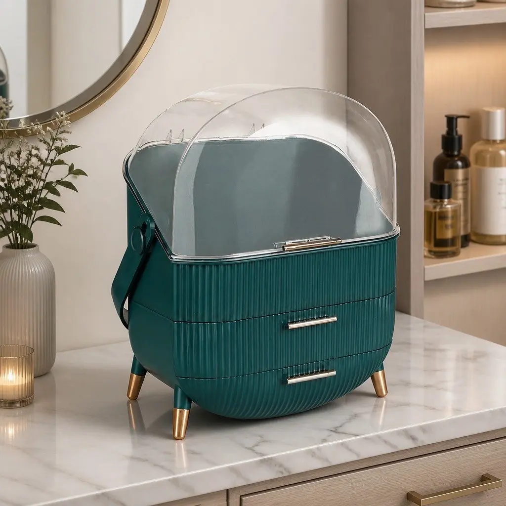 Makeup Storage Case 27cm Large Capacity Multiple Drawers Green