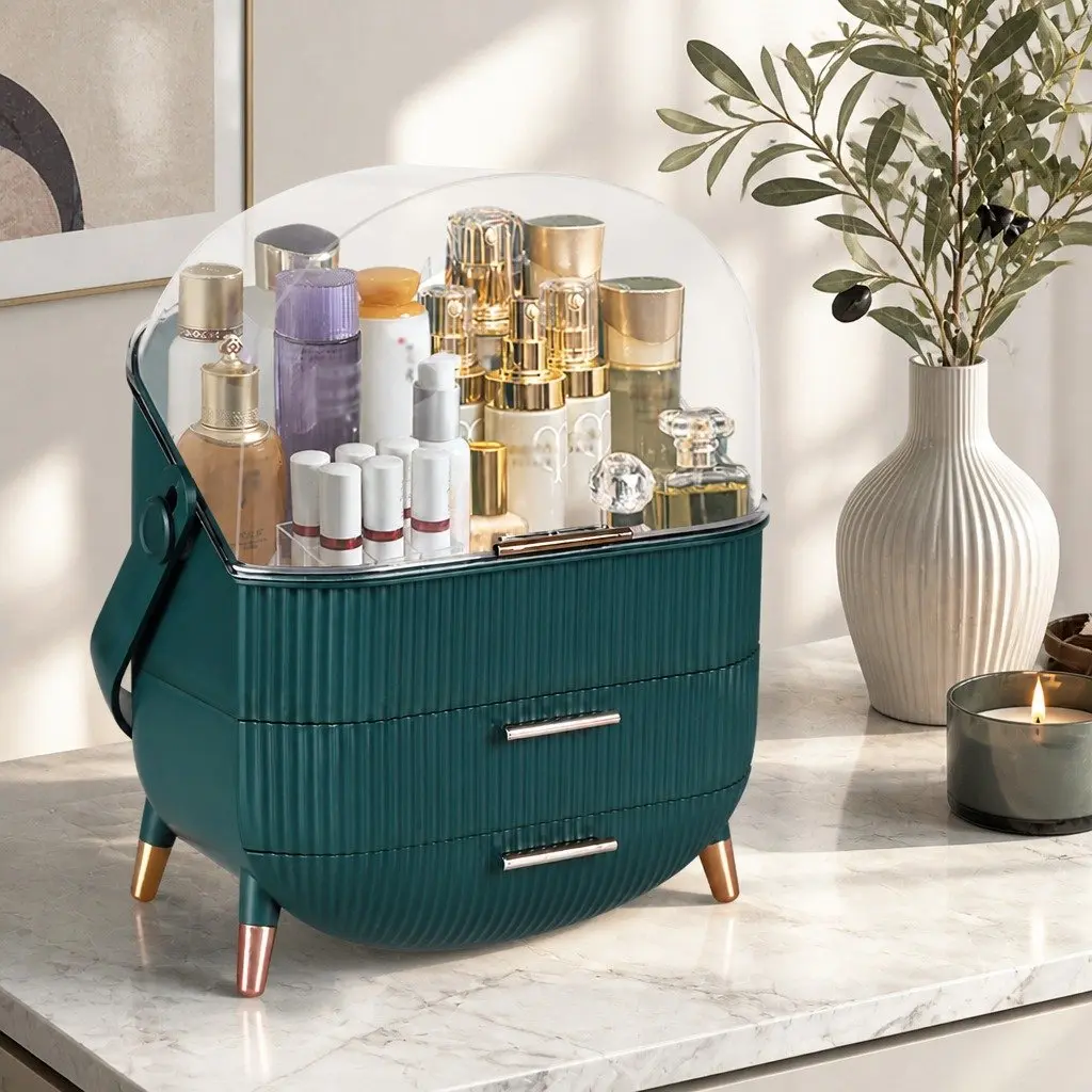 Makeup Storage Case 27cm Large Capacity Multiple Drawers Green