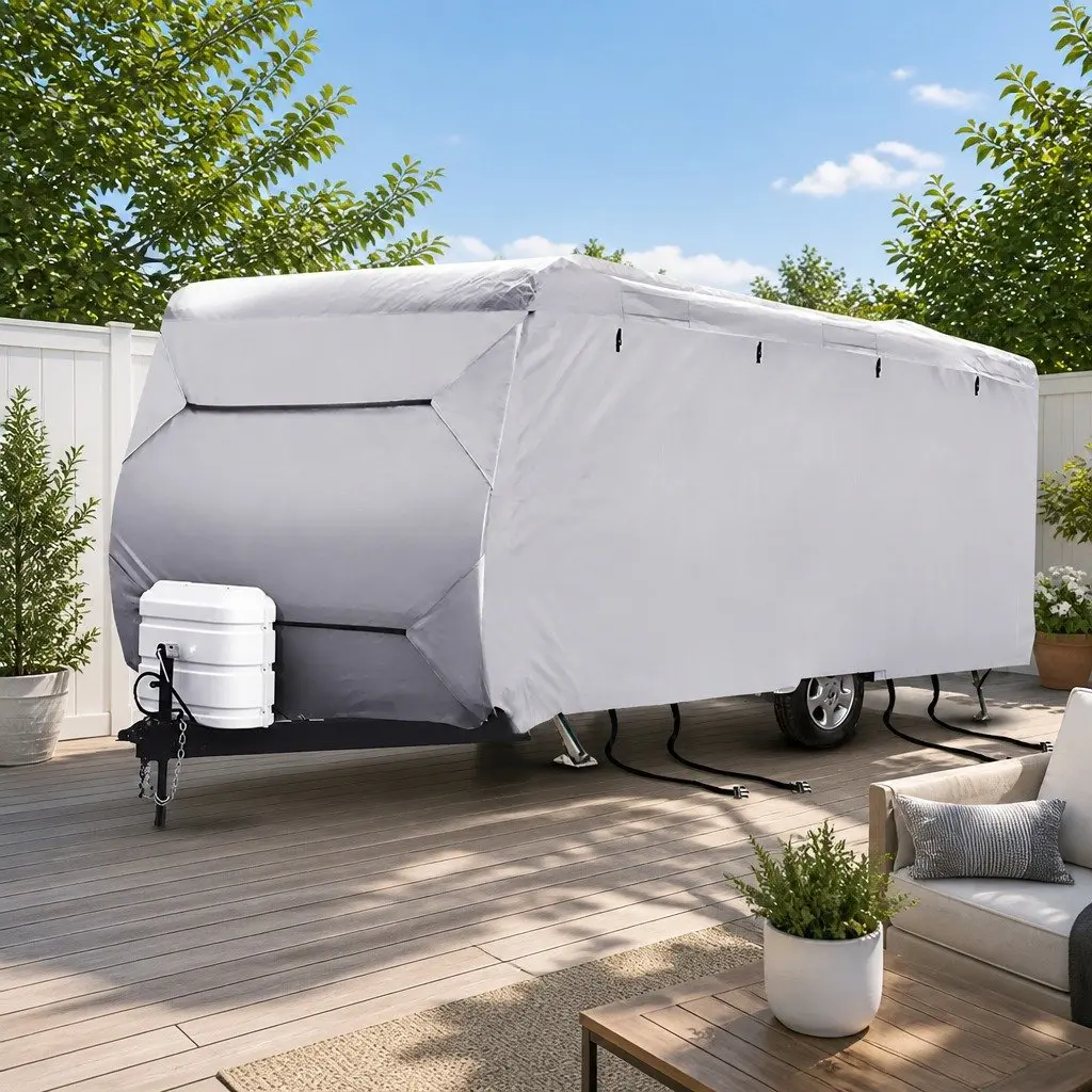 Caravan Cover Waterproof UV Protection 22-24ft 4 Layer Non-Woven Polypropylene Heavy-Duty Outdoor Use
