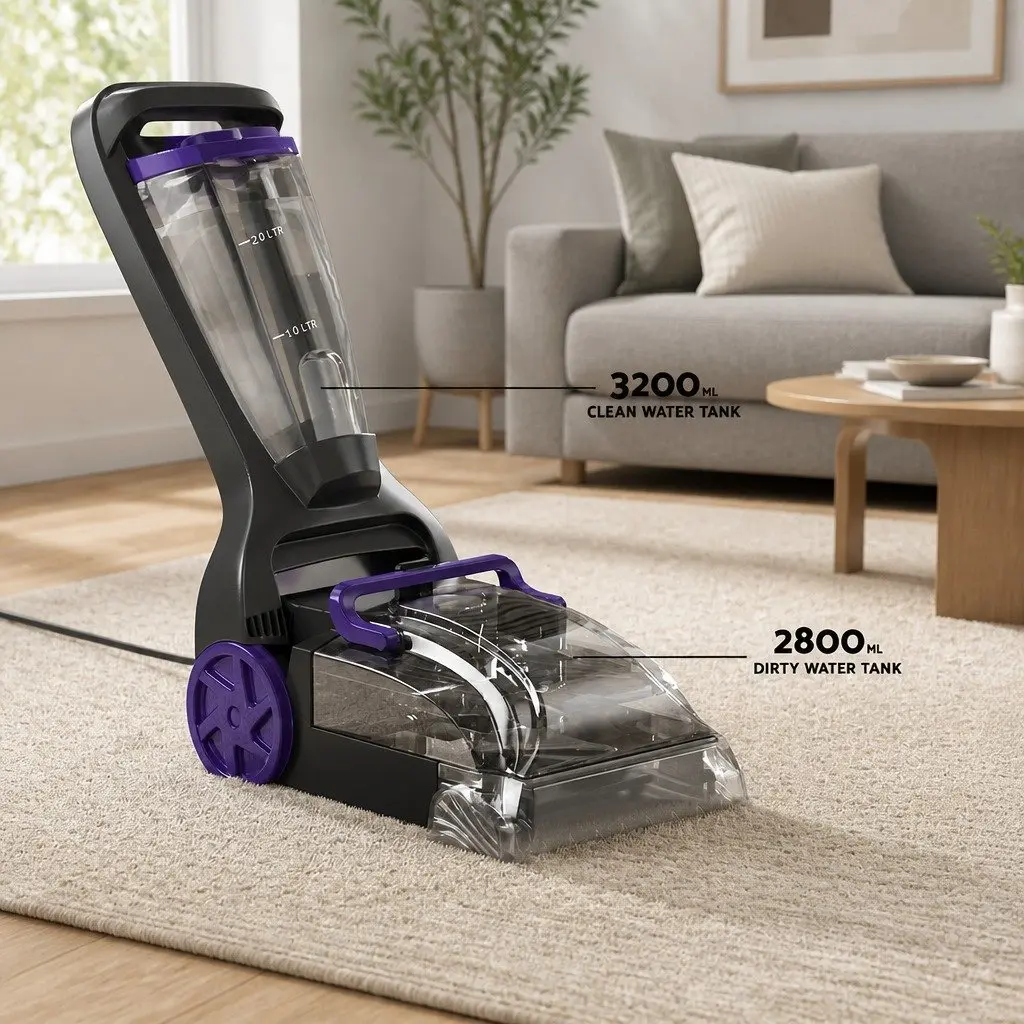 Handheld Carpet Washer Vacuum Cleaner 800W Dual-Tank System Flexible Stick Movement