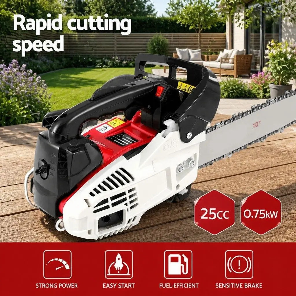 Petrol Chainsaw 25cc 10 Inch E-Start Lightweight Power Tool for Tree Pruning