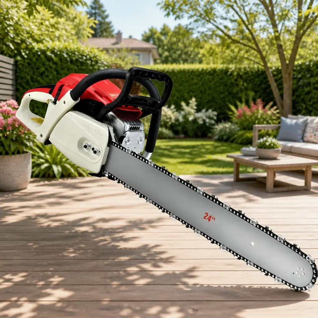 65cc Petrol Chainsaw 24 Inch Bar 2 Stroke E-Start with Anti-Vibration System and Automatic Oiler