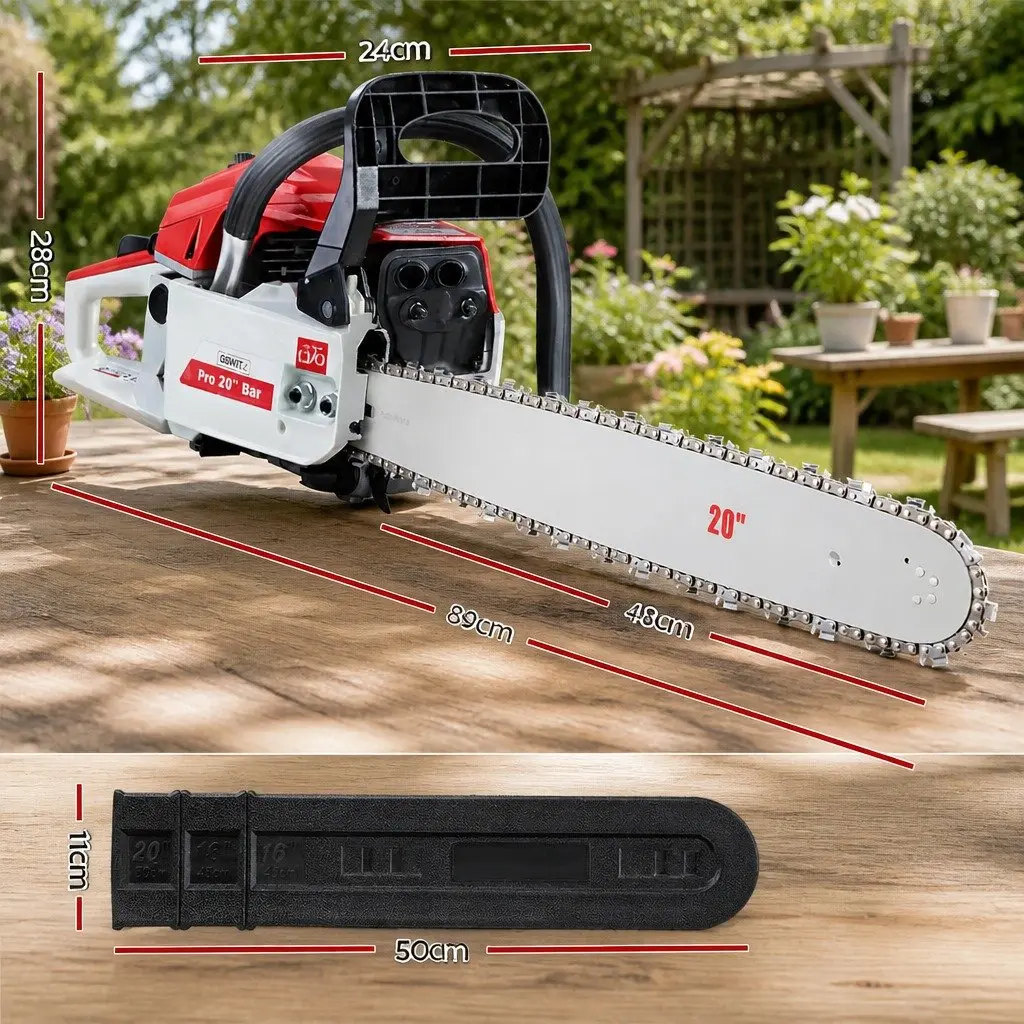 58cc Petrol Chainsaw 20" Bar Commercial Grade 2-Stroke Engine Easy-Start System