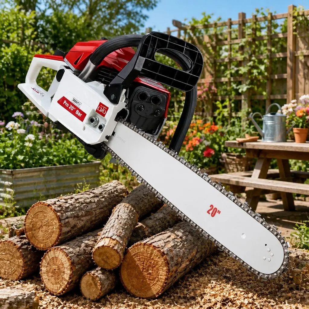 58cc Petrol Chainsaw 20" Bar Commercial Grade 2-Stroke Engine Easy-Start System