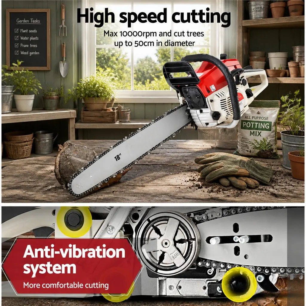 45CC Petrol Chainsaw 18 Inch Bar E-Start Commercial Grade Cutting Tool