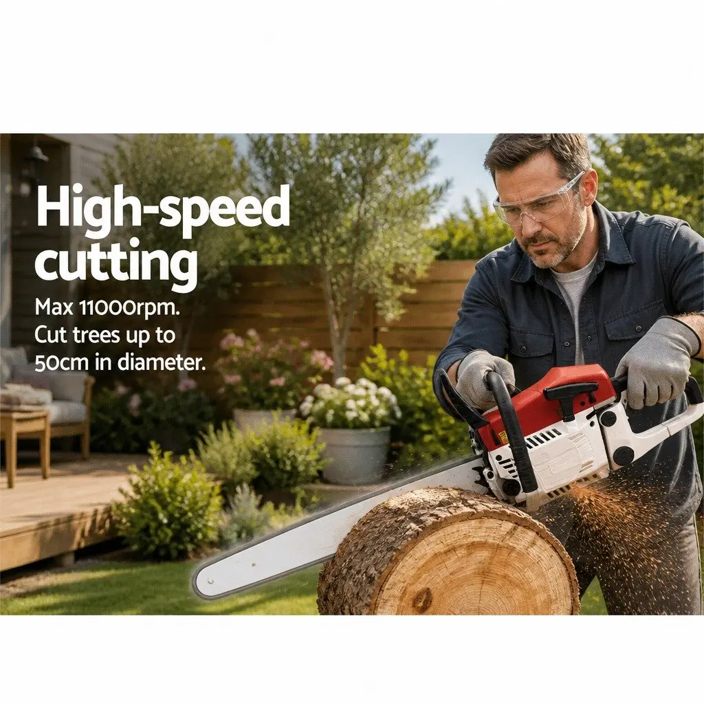 Petrol Chainsaw 62cc 24 Inch Bar E-Start Anti-Vibration Cutting Tool