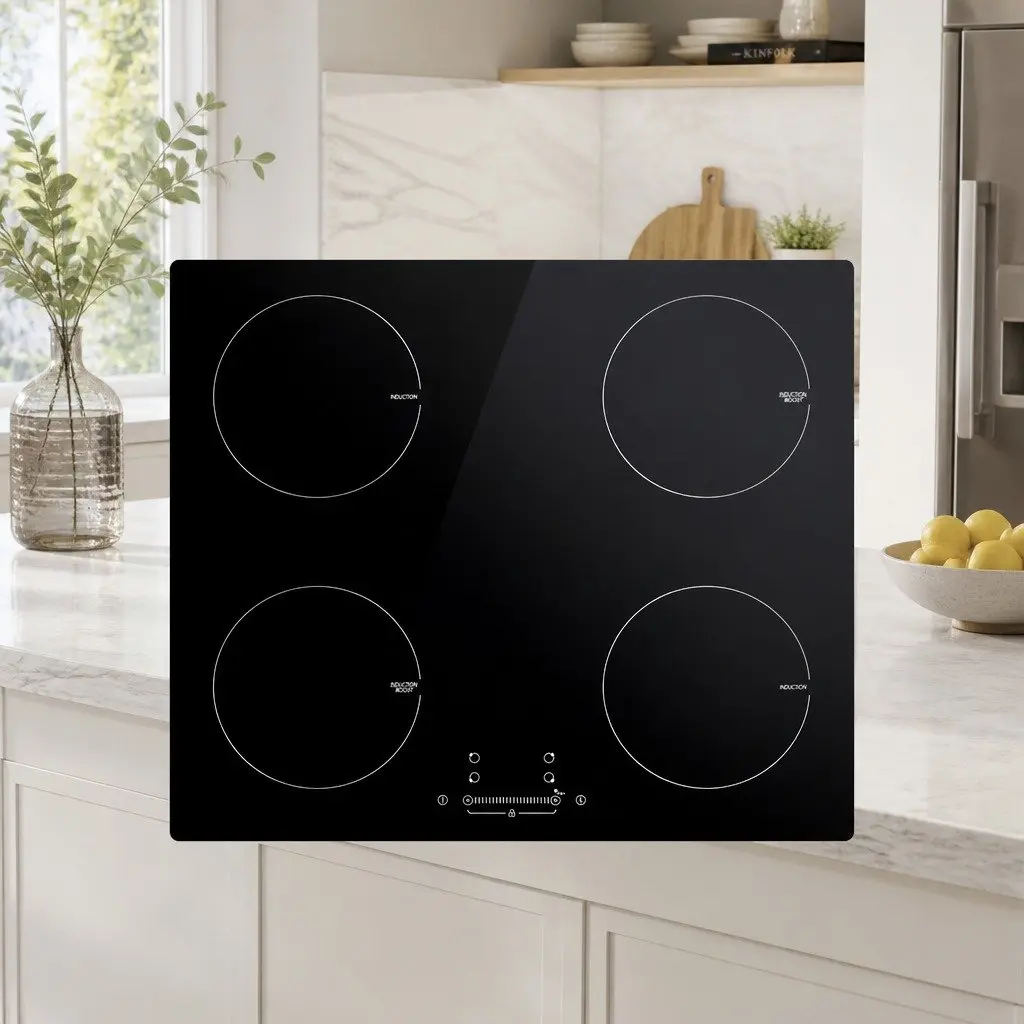 Induction Cooktop 60cm Black 4 Cooking Zones Touch Control LED Display