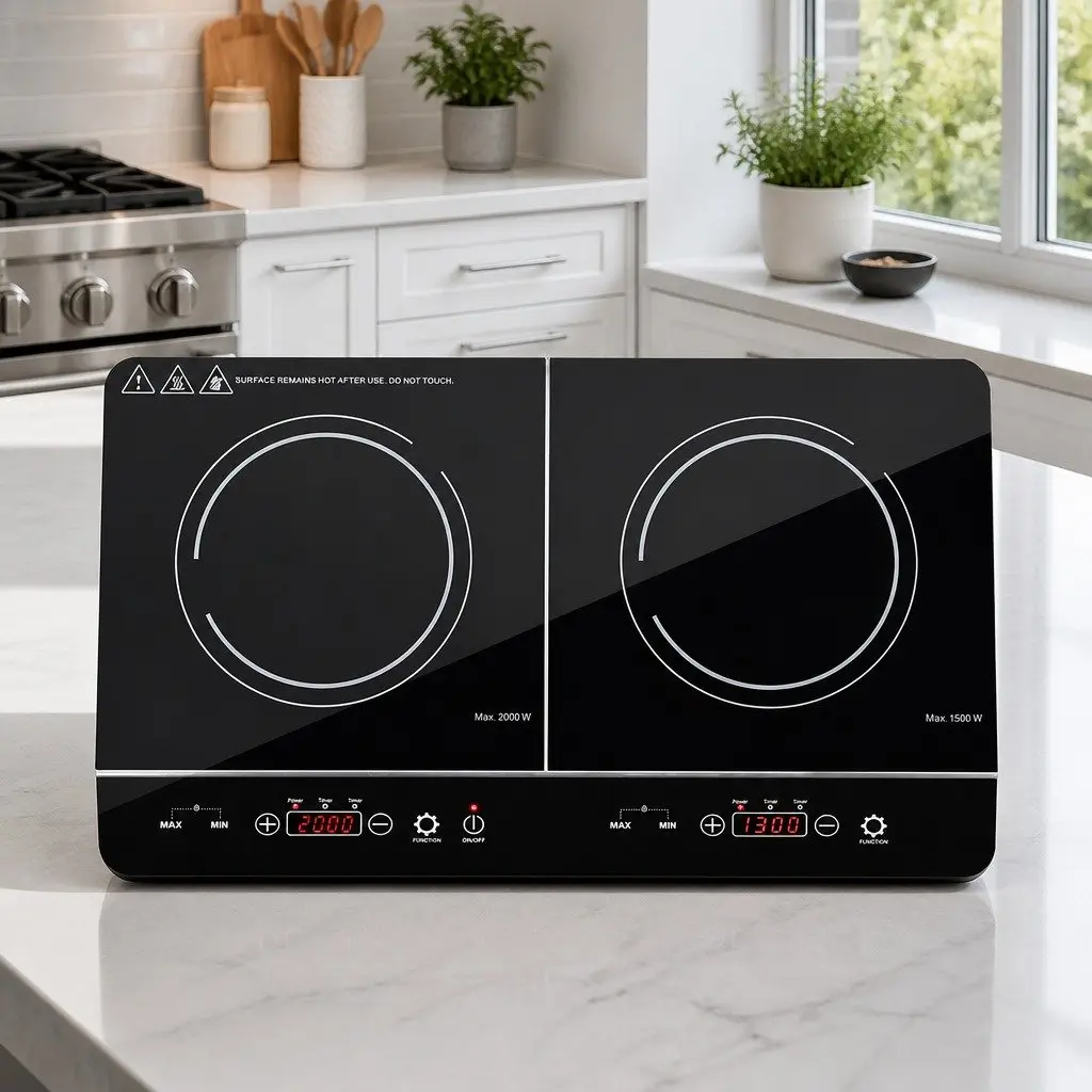 Induction Cooktop 60cm Portable Black Ceramic Glass 2 Cooking Zones Touch Control