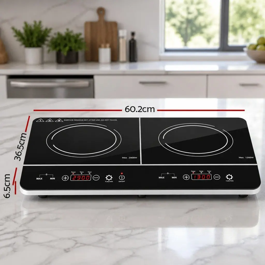 Induction Cooktop 60cm Portable Black Ceramic Glass 2 Cooking Zones Touch Control