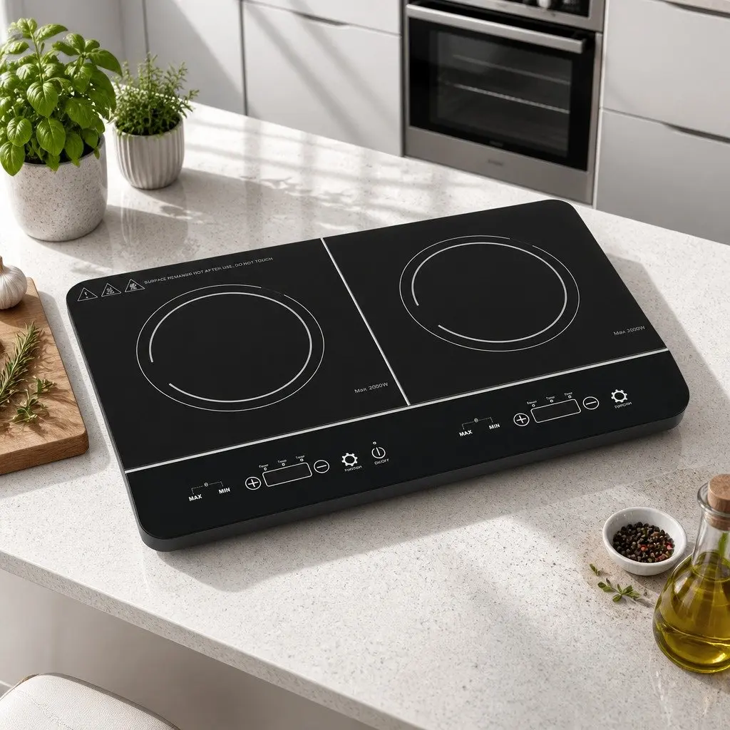 Induction Cooktop 60cm Portable Black Ceramic Glass 2 Cooking Zones Touch Control
