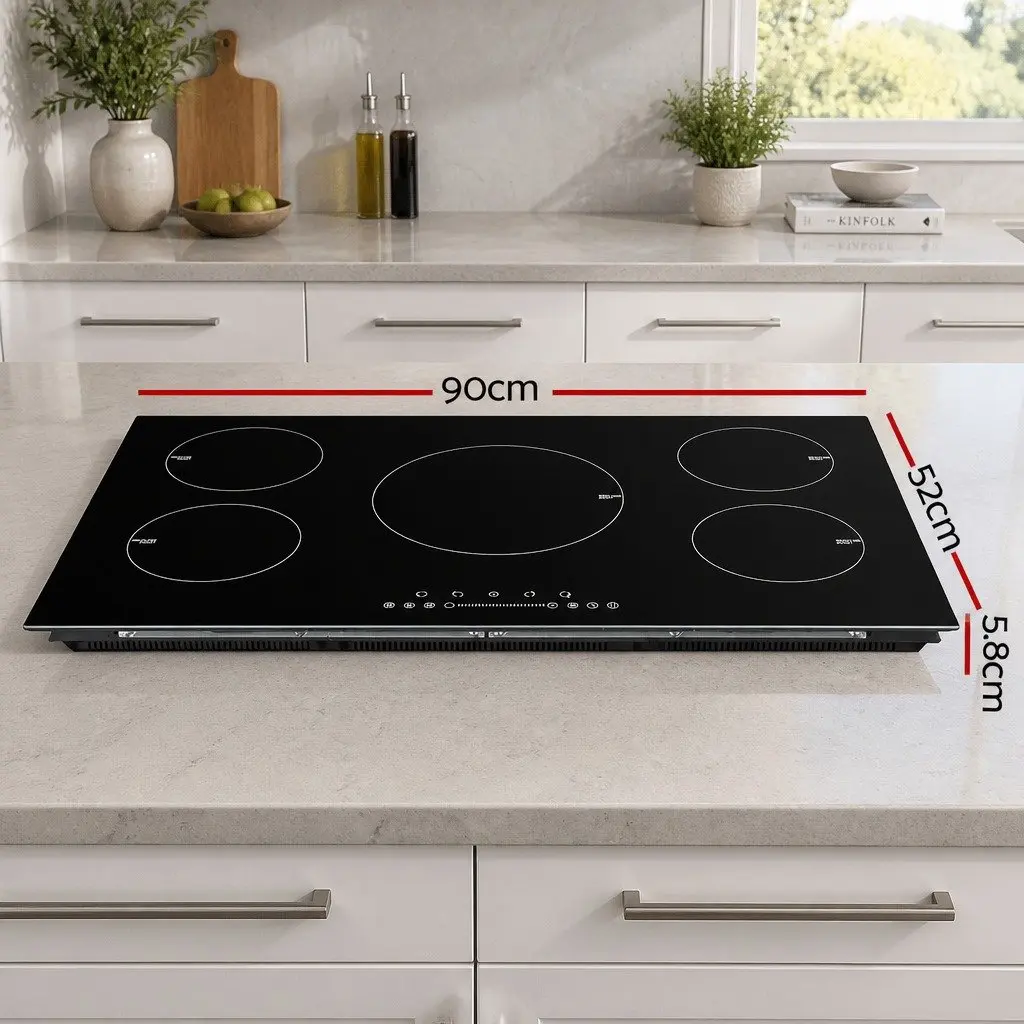Induction Cooktop 90cm 5 Cooking Zones Touch Control Black Glass