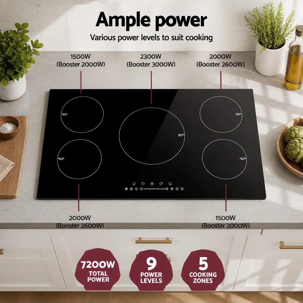 Induction Cooktop 90cm 5 Cooking Zones Touch Control Black Glass