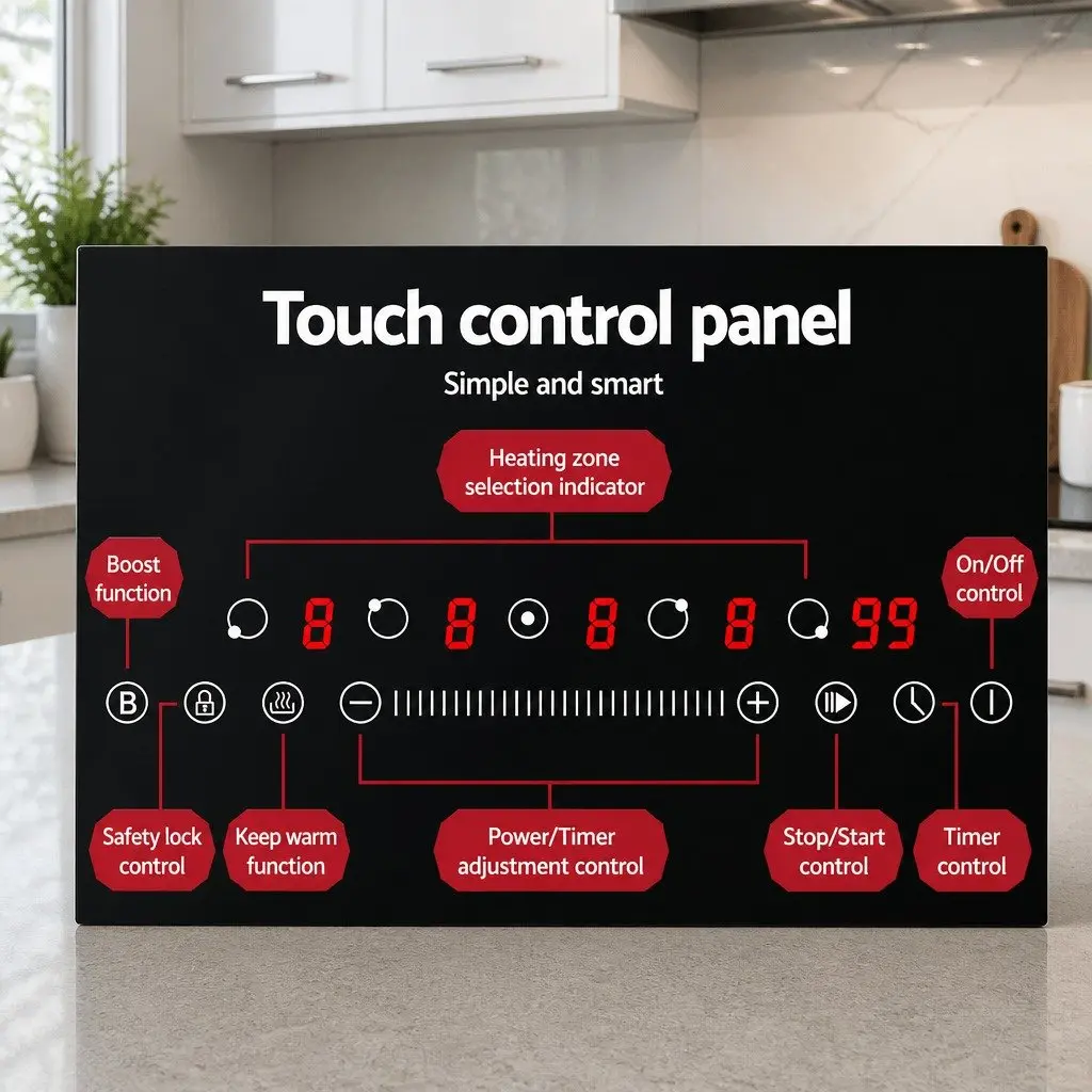 Induction Cooktop 90cm 5 Cooking Zones Touch Control Black Glass