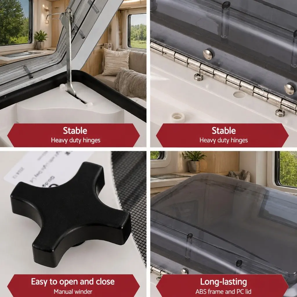 Caravan Roof Vent 40 x 40 cm Wide-Angle Opening for Fresh Air Circulation