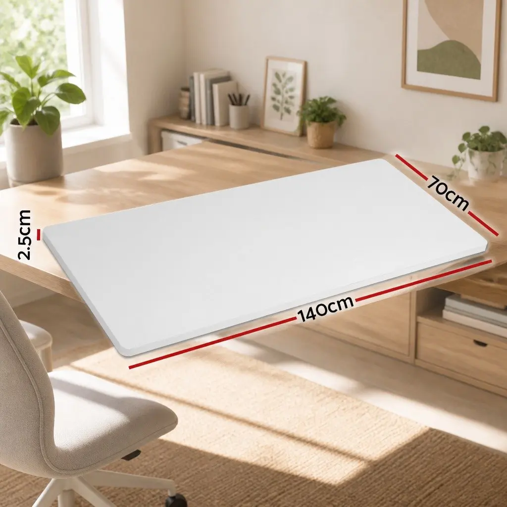 Standing Desk Top 140cm White Durable Particle Board Smooth Rounded Edges Anti-Scratch Pre-Drilled Holes
